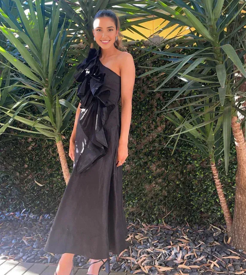 Dress Prom Dress Stores Black A-Line One Shoulder Ruffle Formal Party Dress Formal Dresses