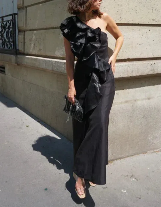 Dress Prom Dress Stores Black A-Line One Shoulder Ruffle Formal Party Dress Formal Dresses