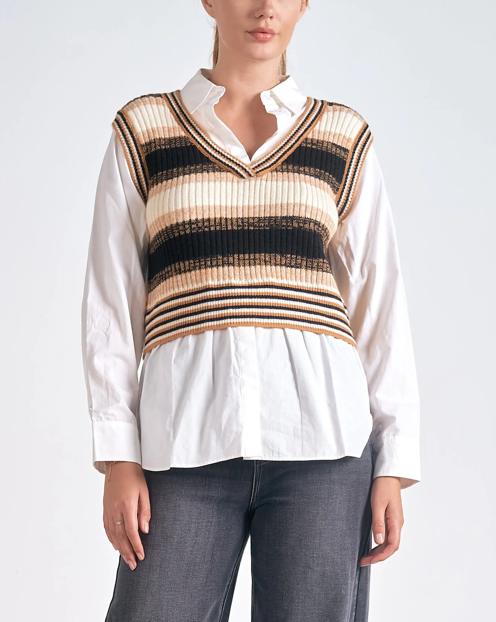 Elan Layered Stripe Sweater Top