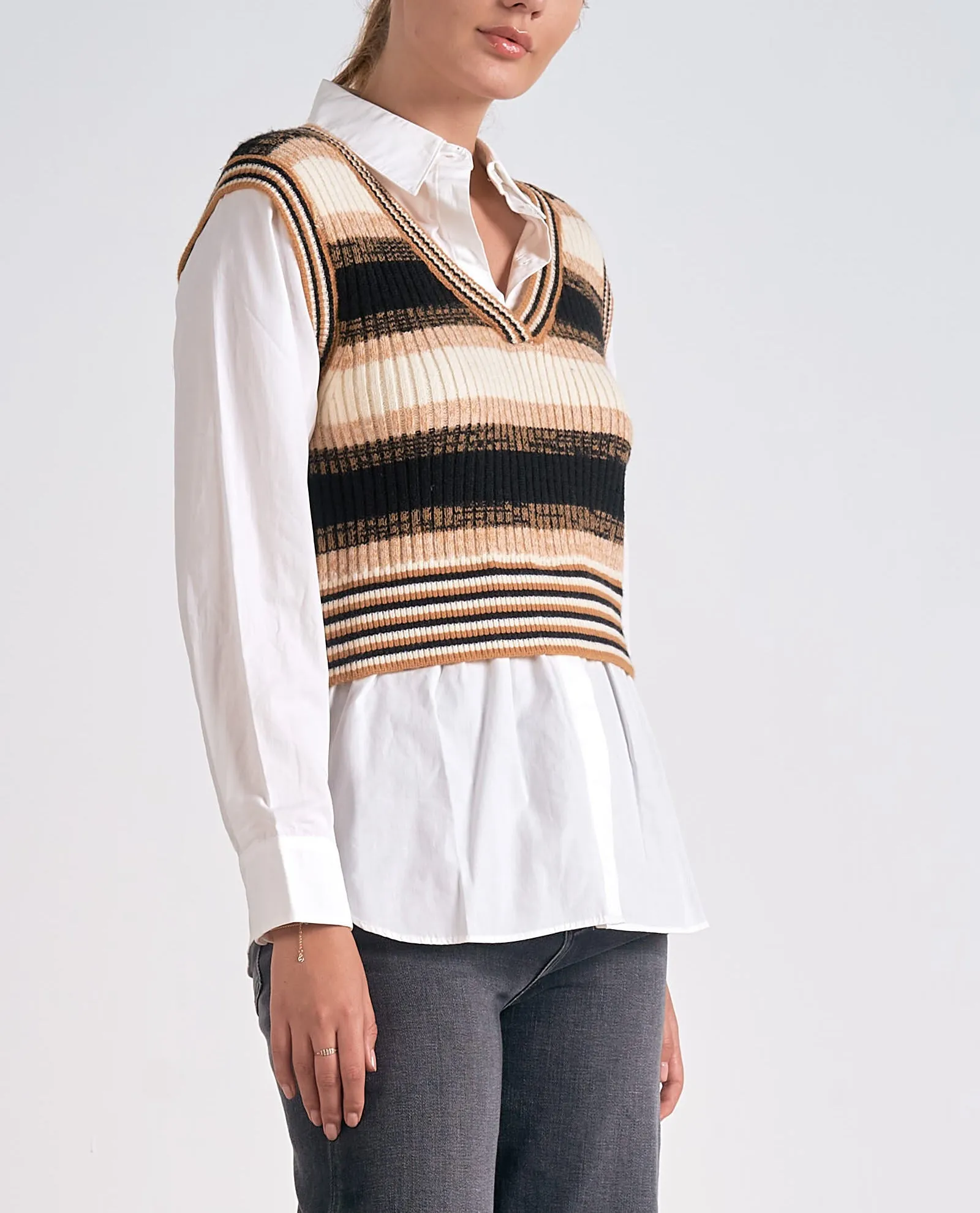 Elan Layered Stripe Sweater Top