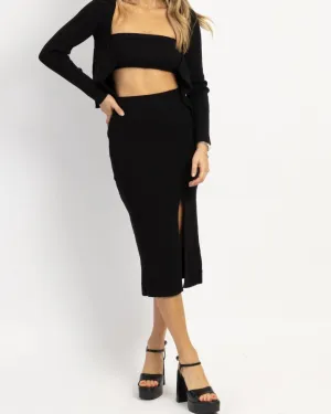Evie Cardi Midi 3 Piece Set In Black | Black
