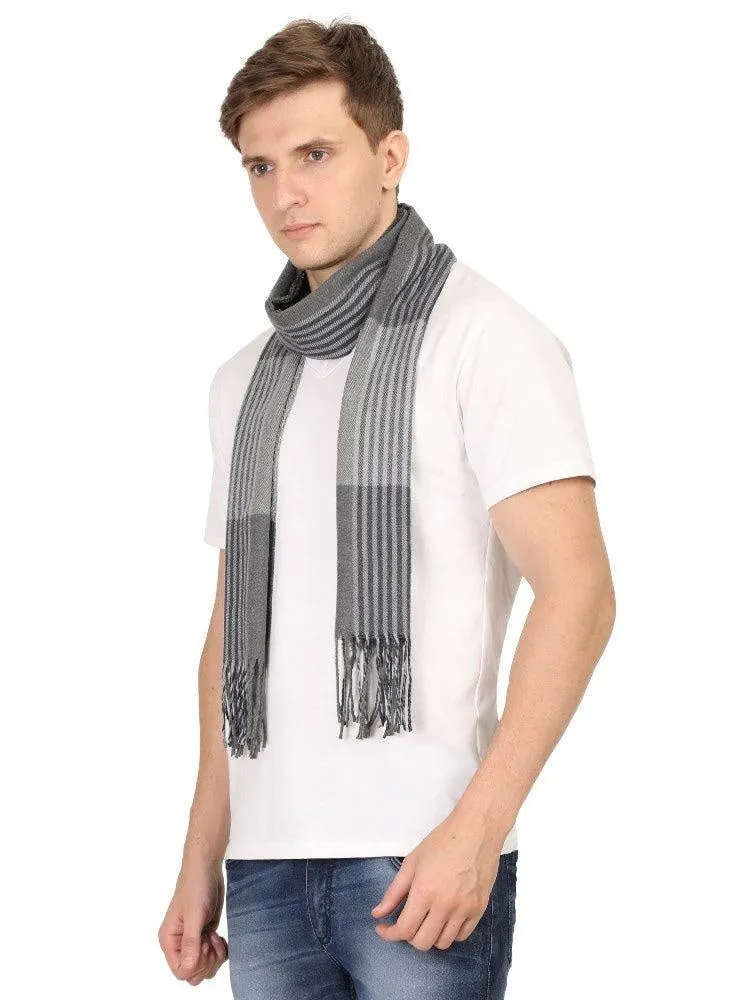 FabSeasons Grey Stripes Men's Casual Self Design Acrylic Woolen Muffler, Scarf