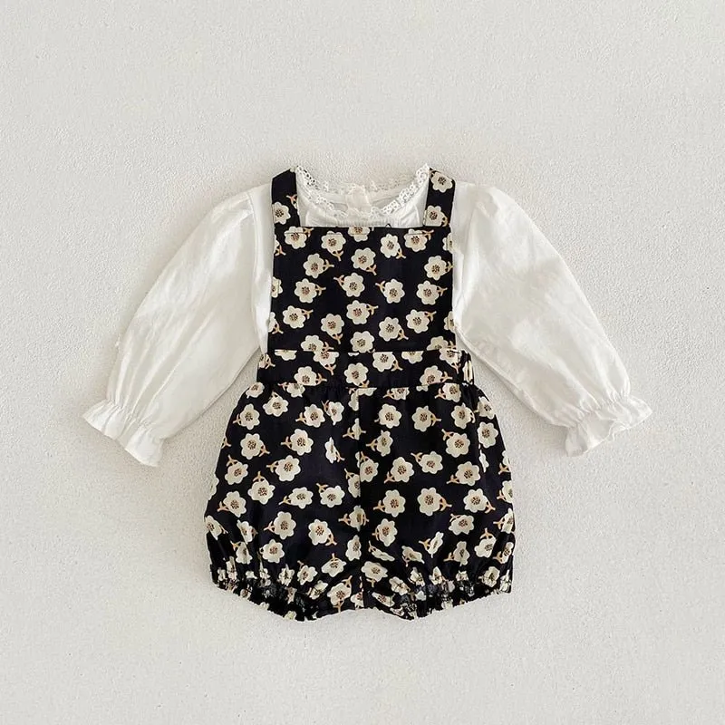 Flower Dungarees & Embroidery Top Set