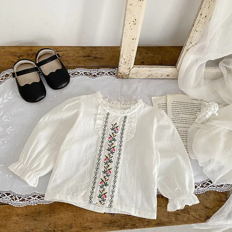 Flower Dungarees & Embroidery Top Set