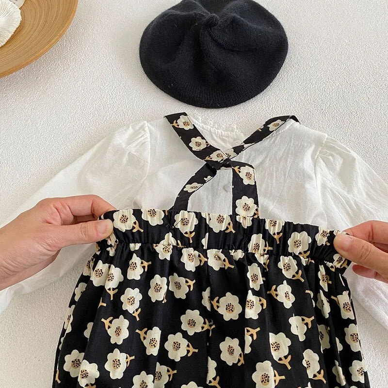 Flower Dungarees & Embroidery Top Set