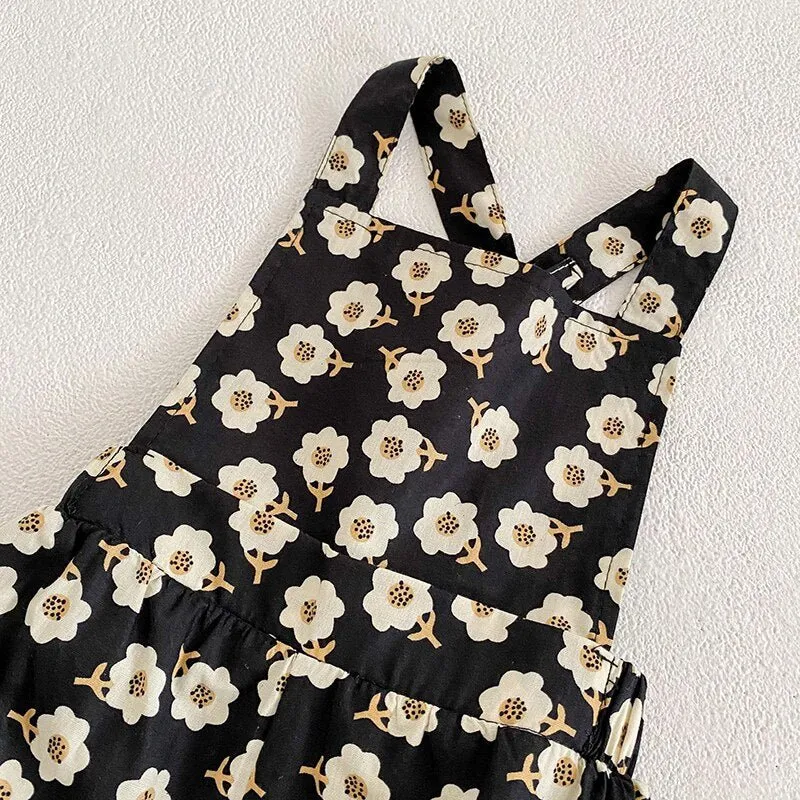 Flower Dungarees & Embroidery Top Set