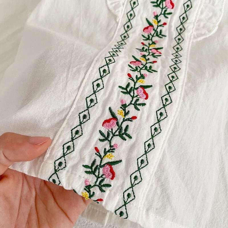 Flower Dungarees & Embroidery Top Set
