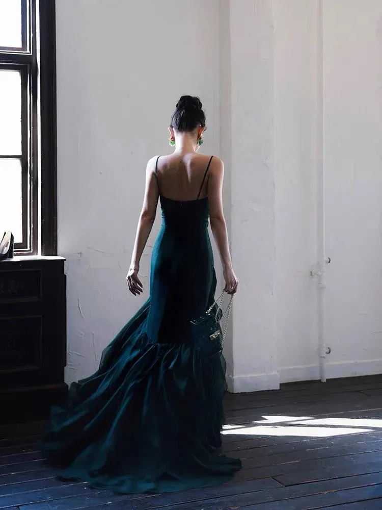 Formal Women's Dresses A line Dark Green Long Prom Dress Ruffle Formal Evening Gown Prom Dress Store ï»