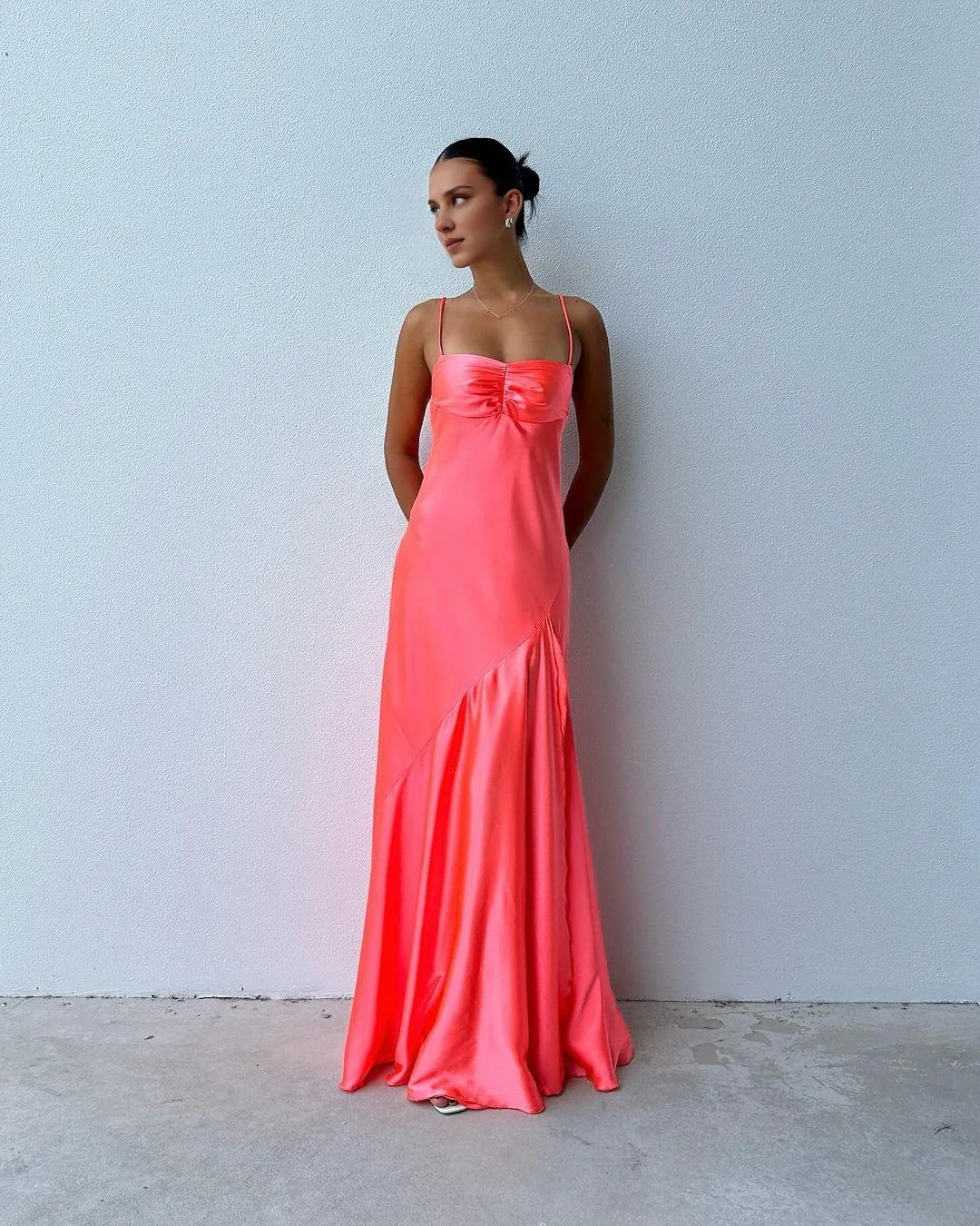 Formal Women's Dresses Peach A Line Long Prom Dress Formal Party Dress Prom Dresses Stores With Side Slit