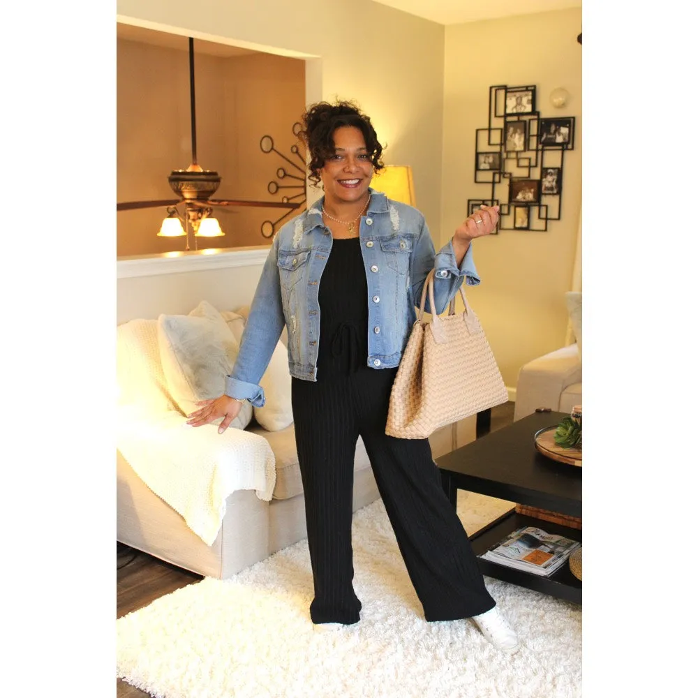 Fuzzy Sweater Knit Cami Jumpsuit