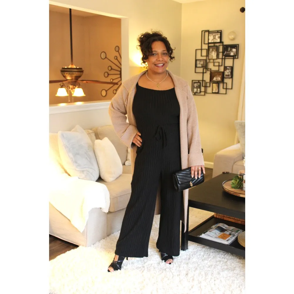 Fuzzy Sweater Knit Cami Jumpsuit