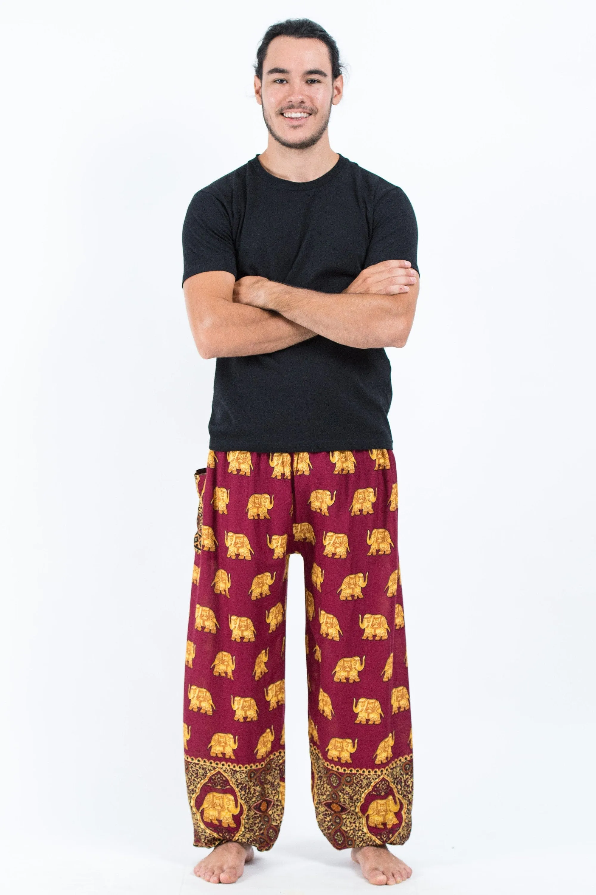 Golden Elephant Unisex Elephant Pants in Maroon