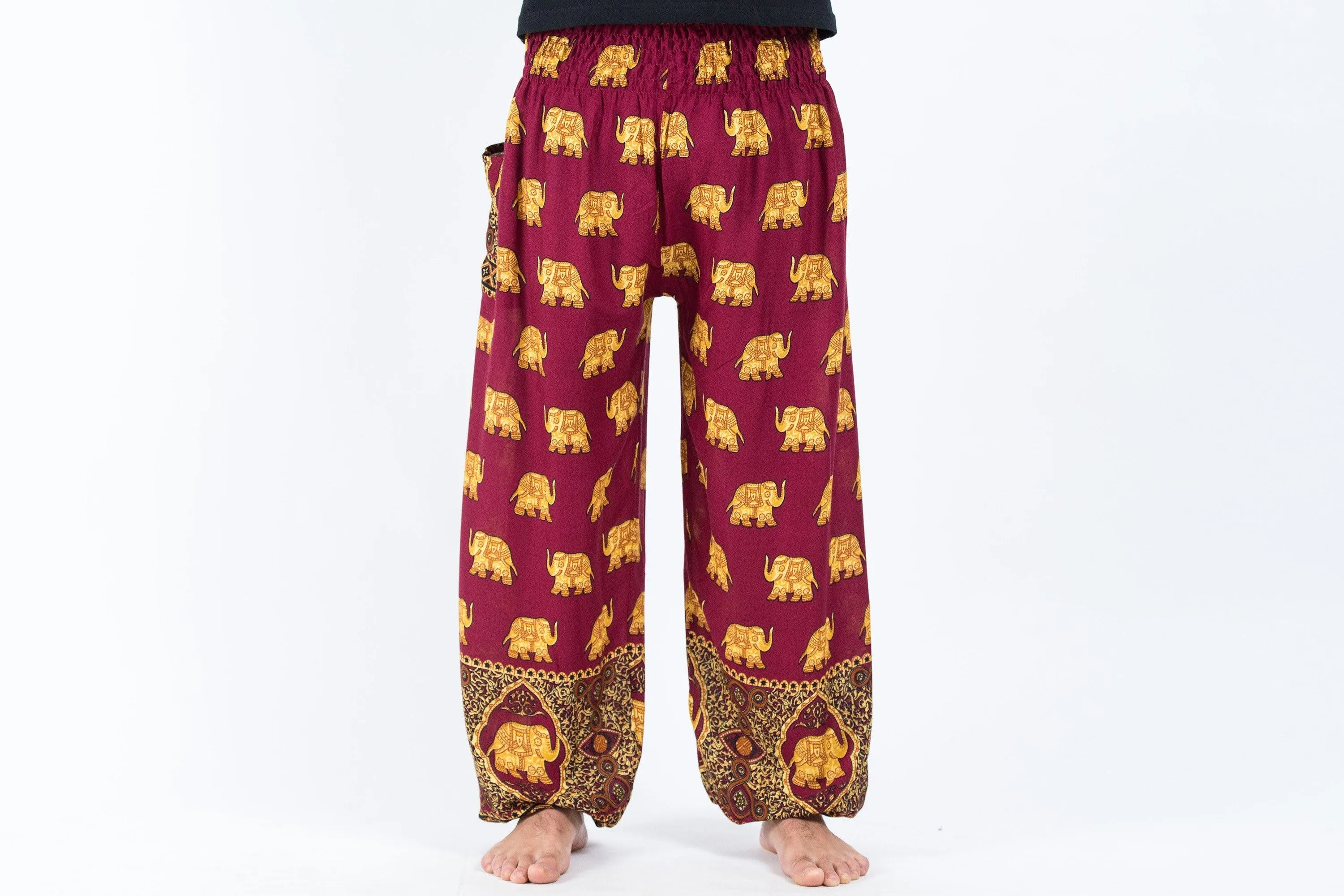 Golden Elephant Unisex Elephant Pants in Maroon