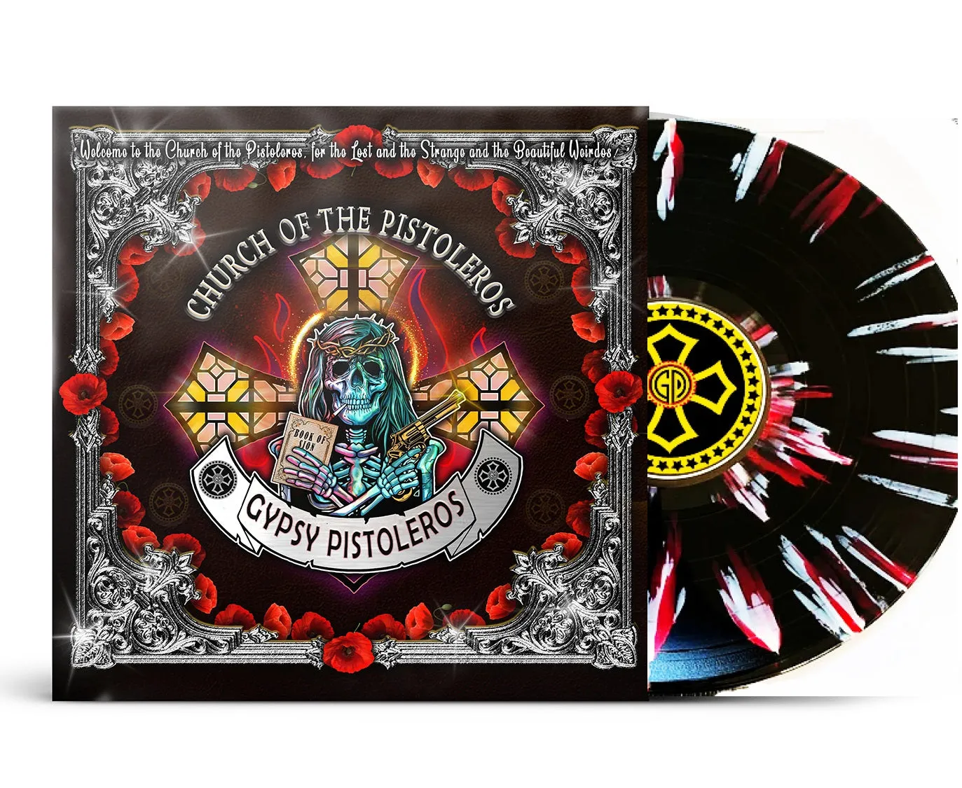 Gypsy Pistoleros "Church Of The Pistoleros" SIGNED Black with Red & White Splatter Vinyl & Download (100 only!) - PRE-ORDER