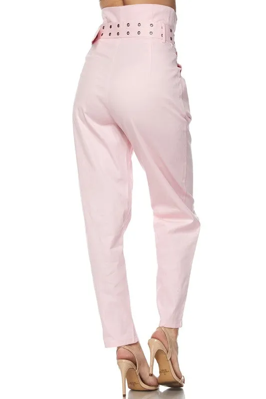 Jolie High Waist Paperbag Pants - Blush