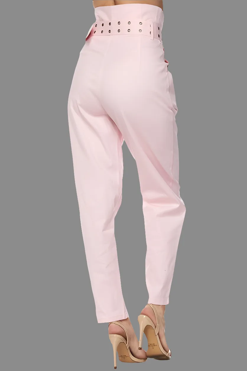 Jolie High Waist Paperbag Pants - Blush