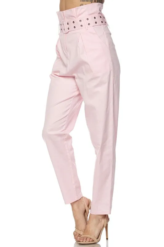 Jolie High Waist Paperbag Pants - Blush
