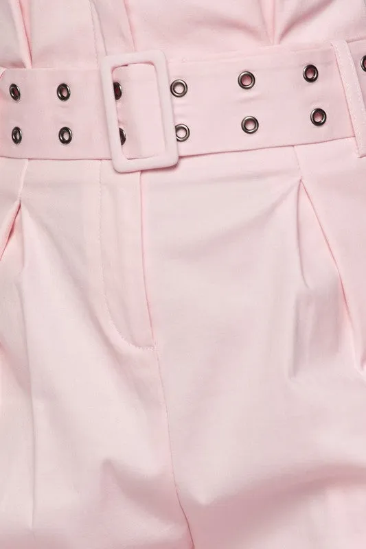 Jolie High Waist Paperbag Pants - Blush