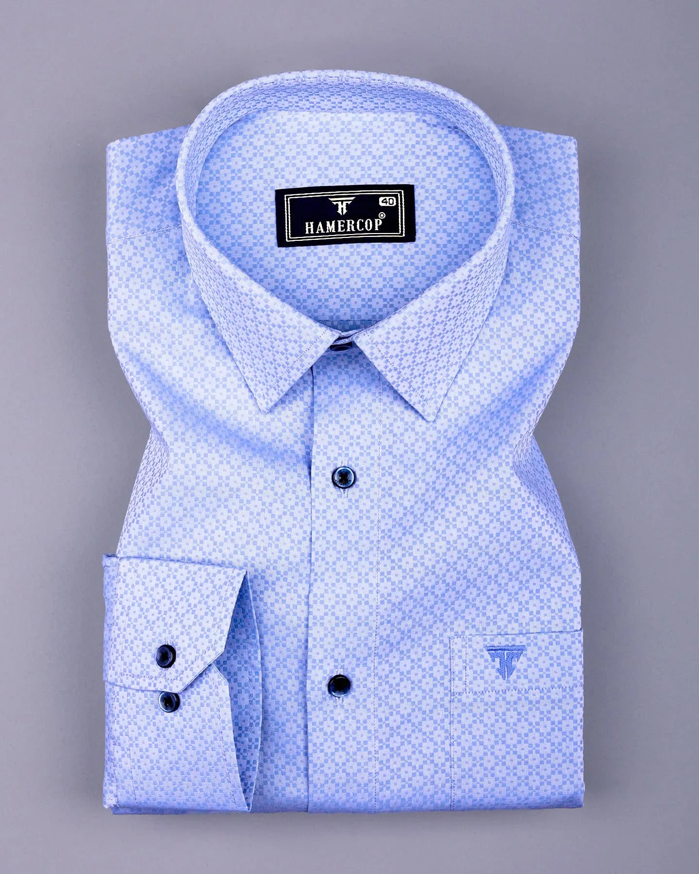 Kovin SkyBlue Jacquard Textured Formal Cotton Shirt