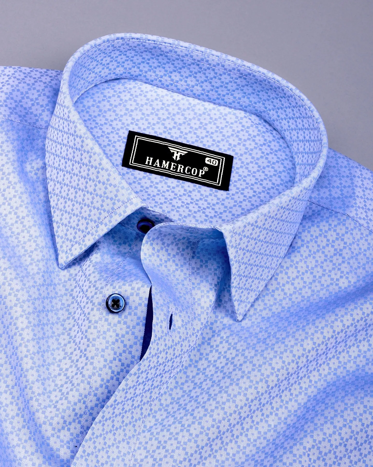 Kovin SkyBlue Jacquard Textured Formal Cotton Shirt