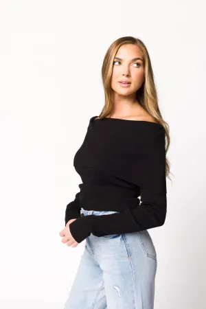 Kristin Off-the-Shoulder Sweater Top in Black