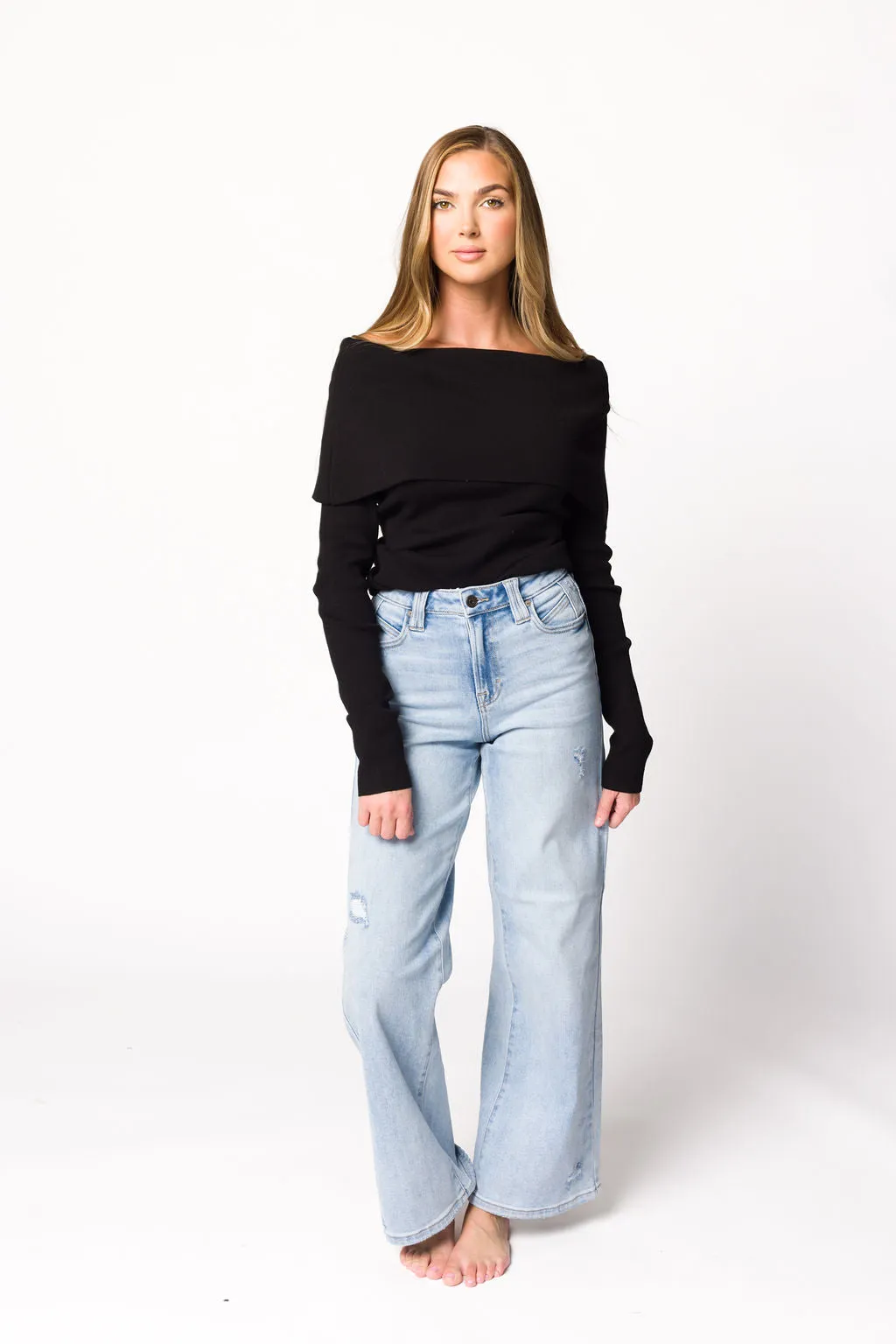 Kristin Off-the-Shoulder Sweater Top in Black