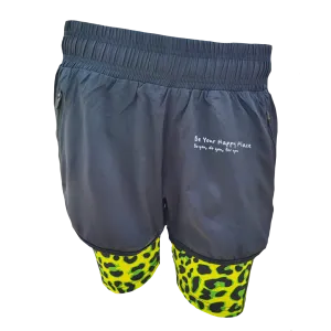 LIMEY LEOPARDS DOUBLE LAYER SHORTS