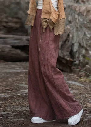 Loose Smoke Red Pockets High Waist Patchwork Linen Pants Fall ML2335
