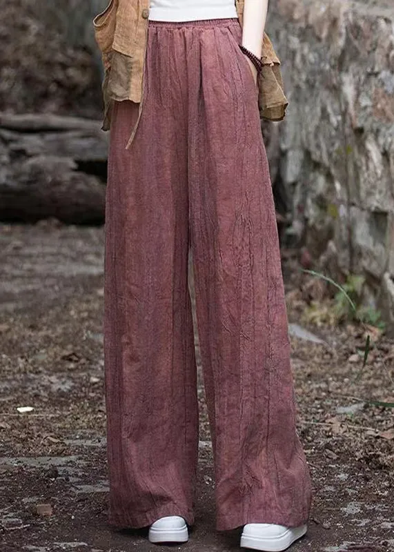 Loose Smoke Red Pockets High Waist Patchwork Linen Pants Fall ML2335