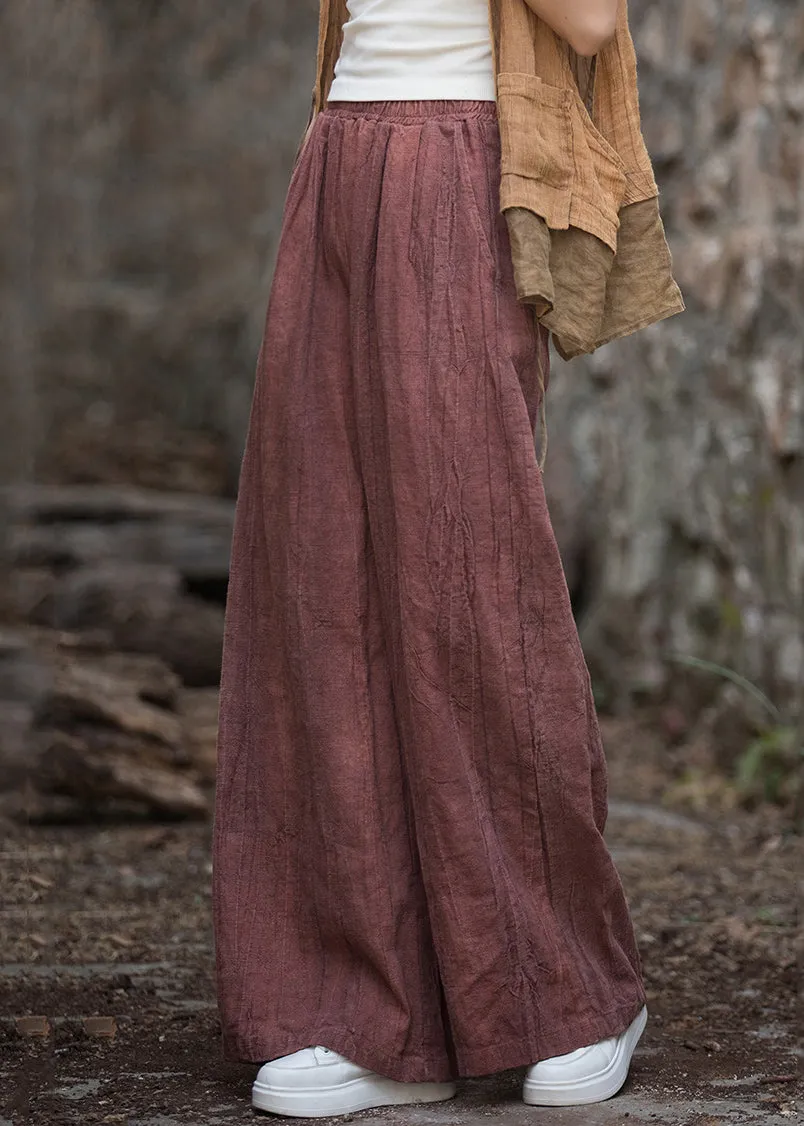 Loose Smoke Red Pockets High Waist Patchwork Linen Pants Fall ML2335