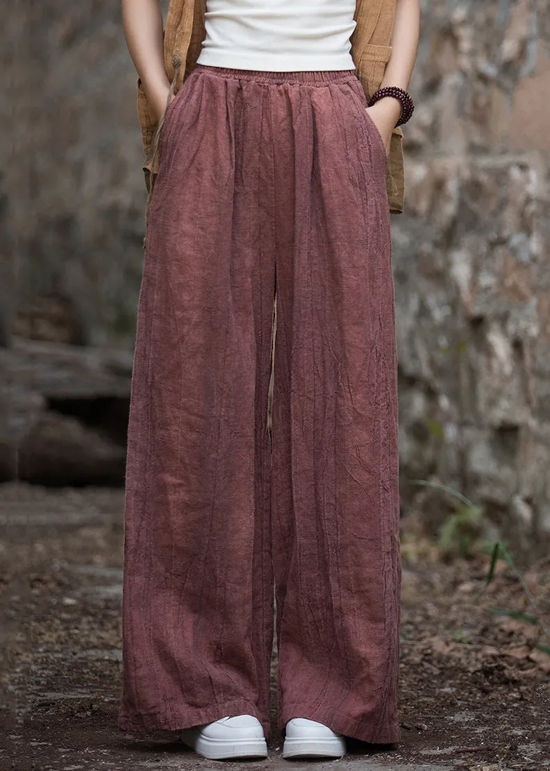Loose Smoke Red Pockets High Waist Patchwork Linen Pants Fall ML2335