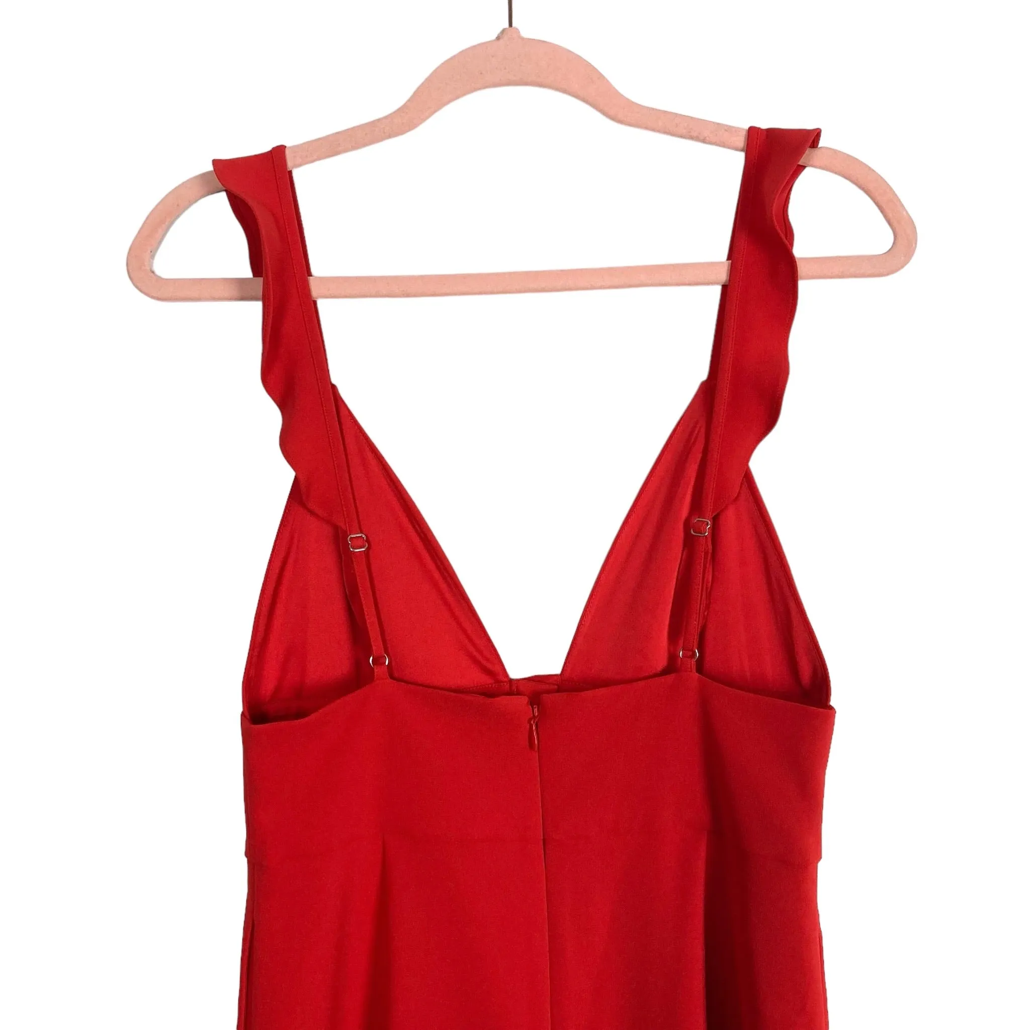 Lovers   Friends Red Ruffle Strap Button Front Jumpsuit NWT- Size S (sold out online)