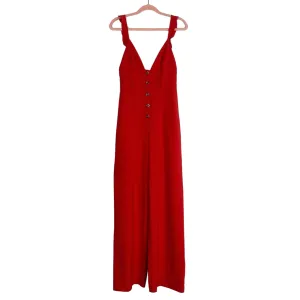 Lovers   Friends Red Ruffle Strap Button Front Jumpsuit NWT- Size S (sold out online)