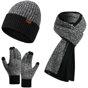 Men's Scarf and Beanie Hat Themal Gloves Set