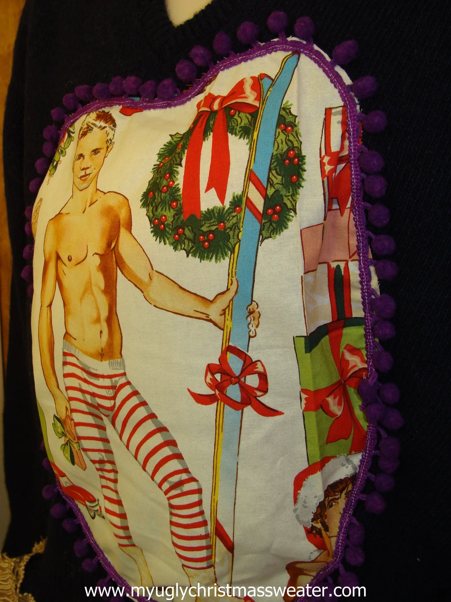 Mens Ski Themed Hottie Guy Ugly Christmas Sweater Pullover