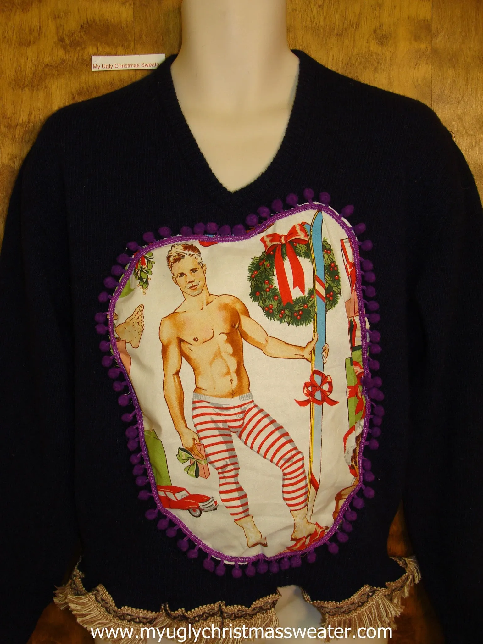 Mens Ski Themed Hottie Guy Ugly Christmas Sweater Pullover