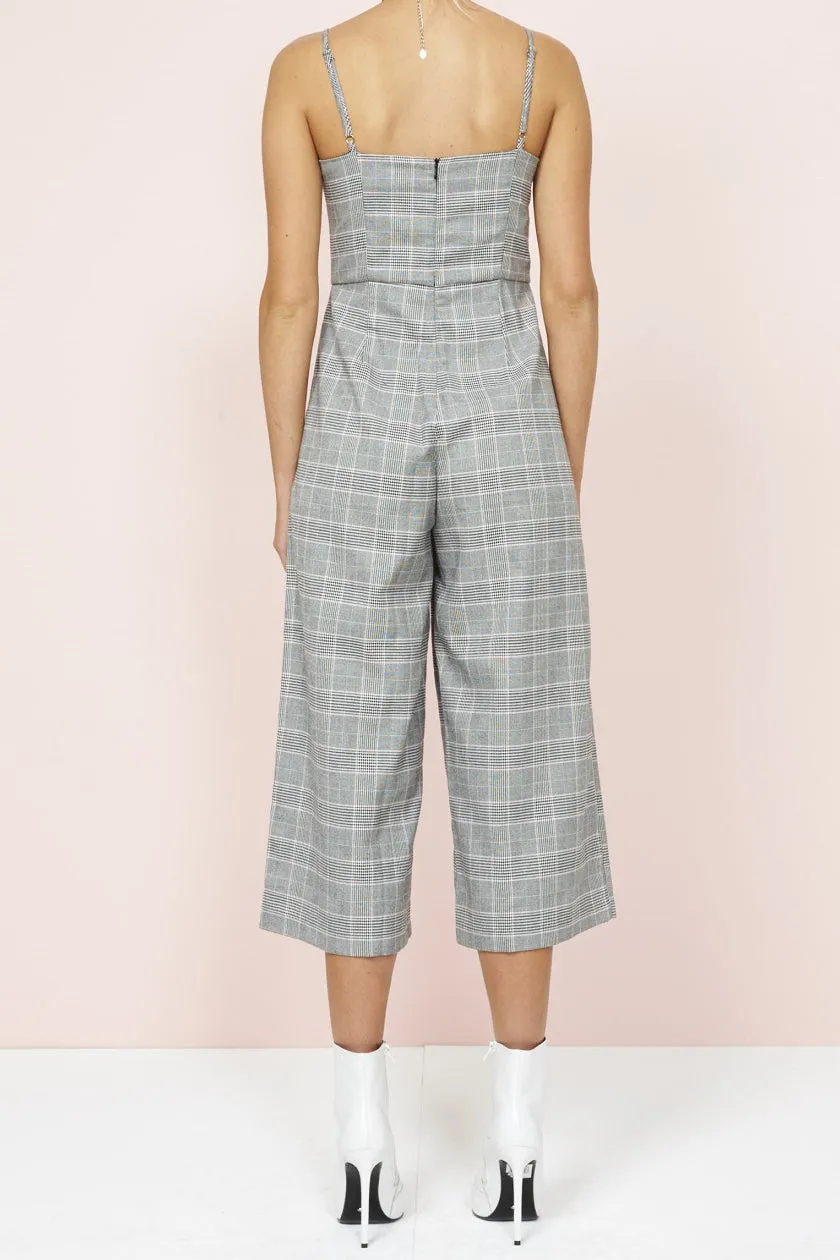 MinkPink POWER TRIP CROPPED CHECK JUMPSUIT - Grey Check