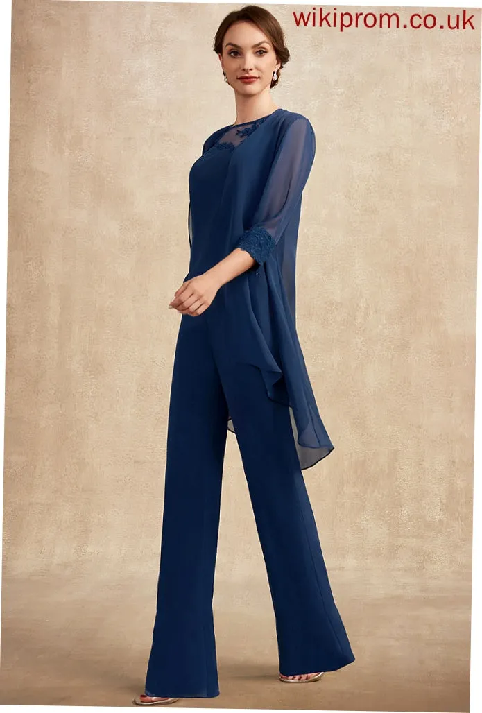 Mother of the Bride Dresses Chiffon Bride of Lace Scoop Neck Mother Floor-Length Jumpsuit/Pantsuit the Araceli Dress With