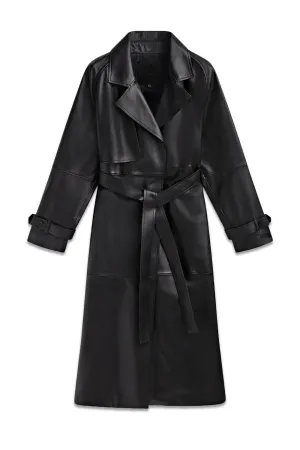 Nappa Leather Trench-style Coat with Belt