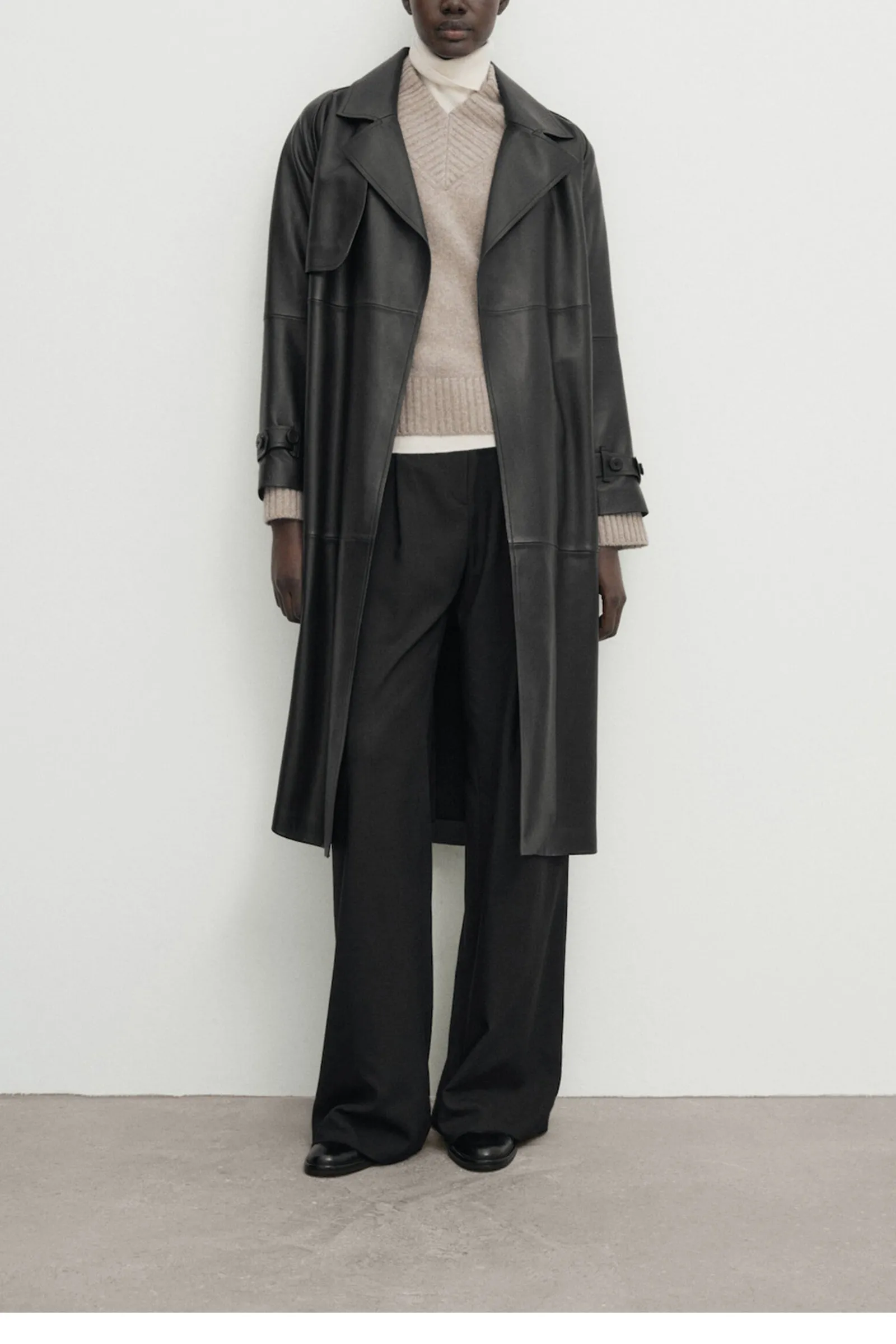 Nappa Leather Trench-style Coat with Belt