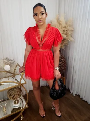 Oak Pleated Romper (Red)