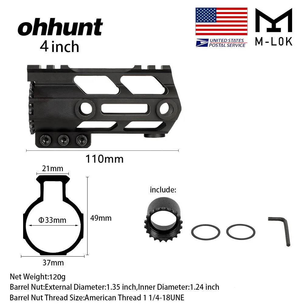 ohhunt® AR-15 4 inch Free Float Handguard for 9MM 5.56/.223 Pistols