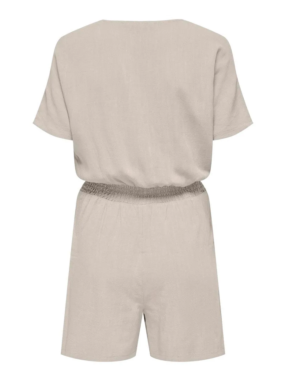 Onlsiesta S/s Linen Bl Playsuit Pnt - Beige