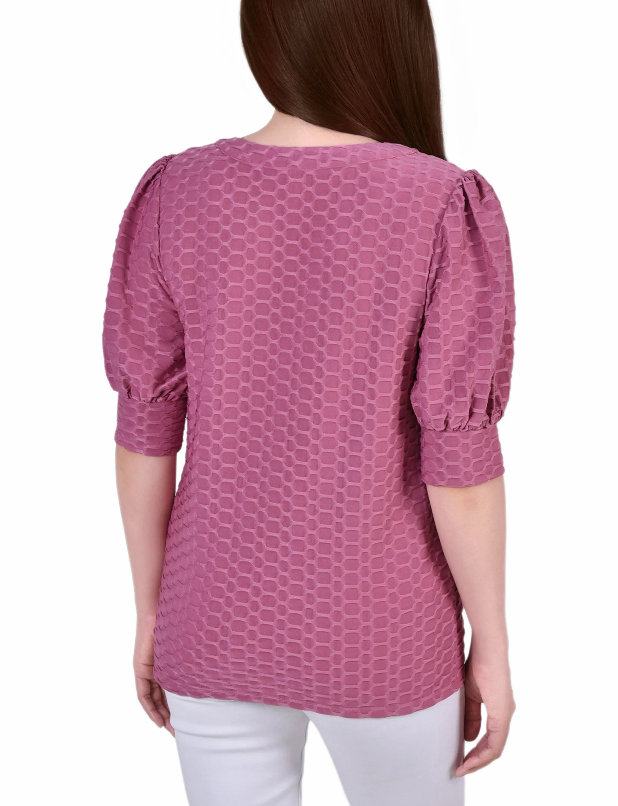 Petite Short Puff Sleeve Honeycomb Top