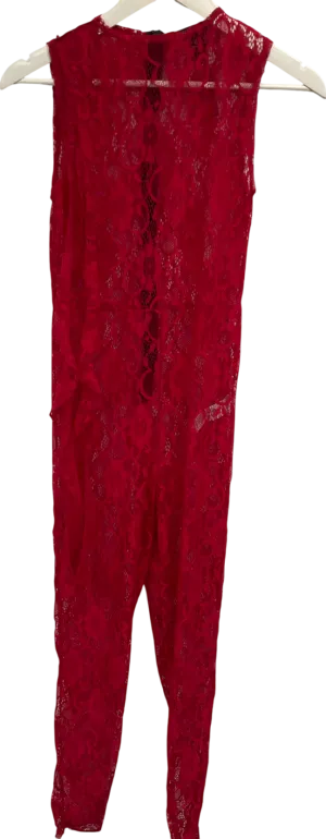 PrettyLittleThing Red Lace Frill Detail Drape Jumpsuit UK 8
