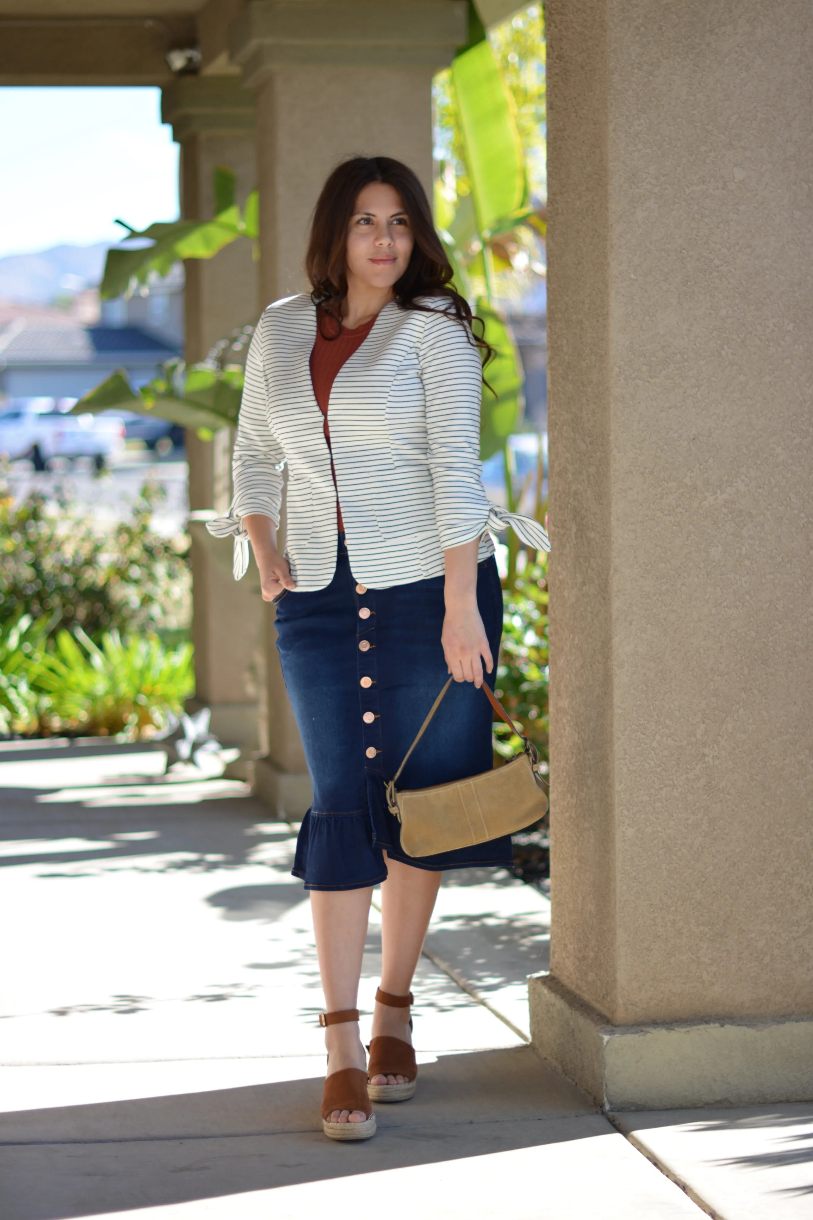 Priscilla Ruffled Hem Dark Wash Denim Skirt