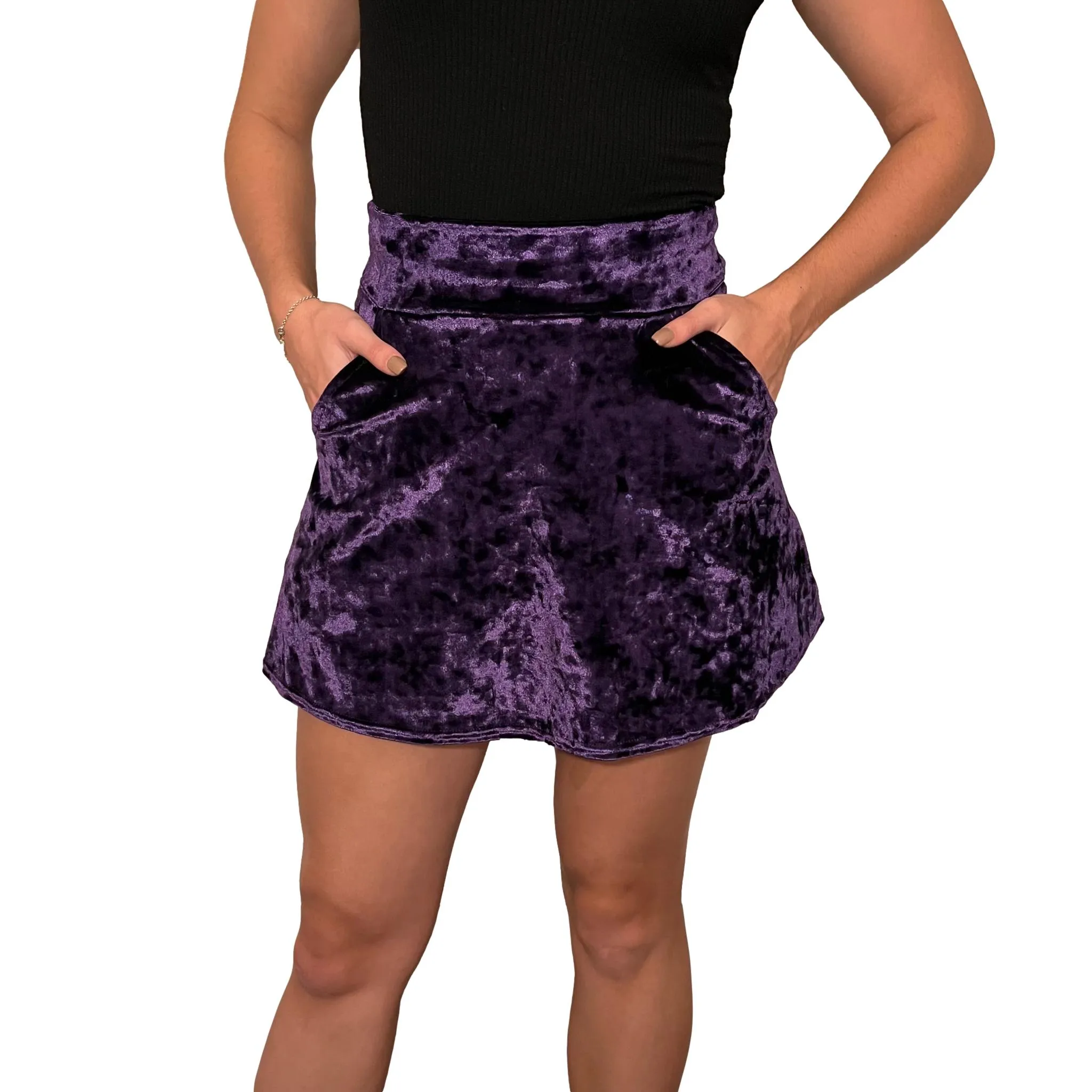 Purple Crushed Velvet A-line Skirt w/Optional Pockets