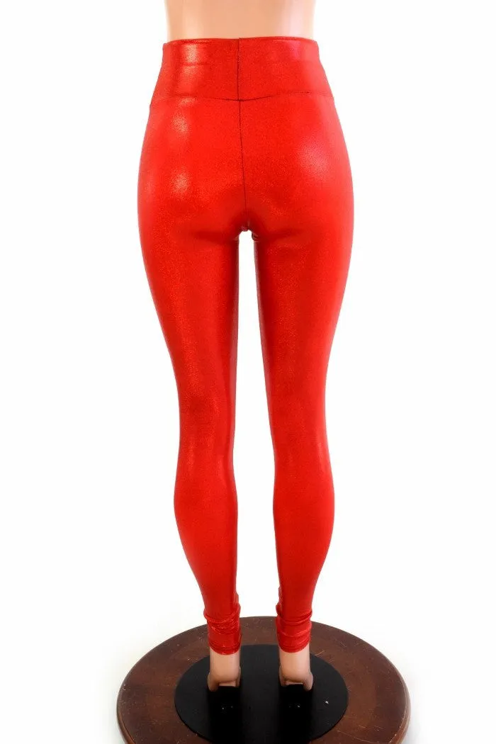 Red Sparkly Jewel High Waist Leggings