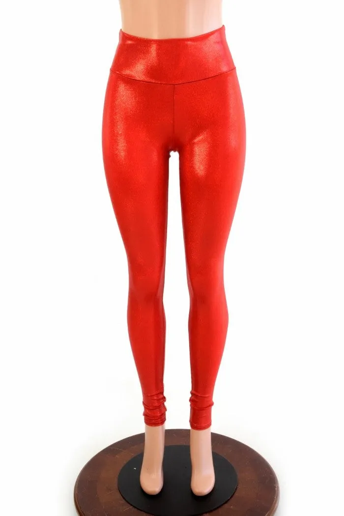 Red Sparkly Jewel High Waist Leggings