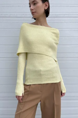 Ribbed Cape Sweater in Pale Yellow